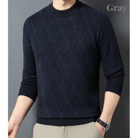 Light Luxury - Men's Plaid Cashmere Sweater - Picture 7 of 13